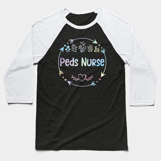 Peds Nurse cute floral watercolor Baseball T-Shirt by ARTBYHM